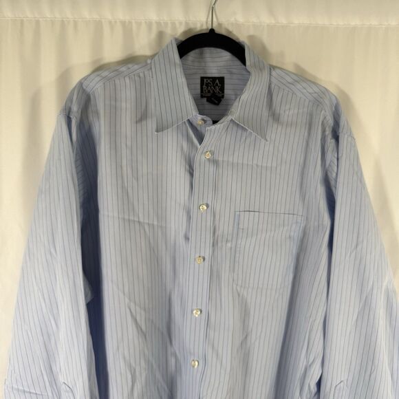 Jos A Bank Traveler's Shirt Men 17.5 35 Blue Striped Button Up Long SleeveTailor - Picture 3 of 9